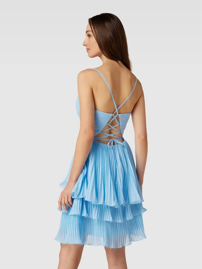 Luxuar lace-up cocktail dress, light blue