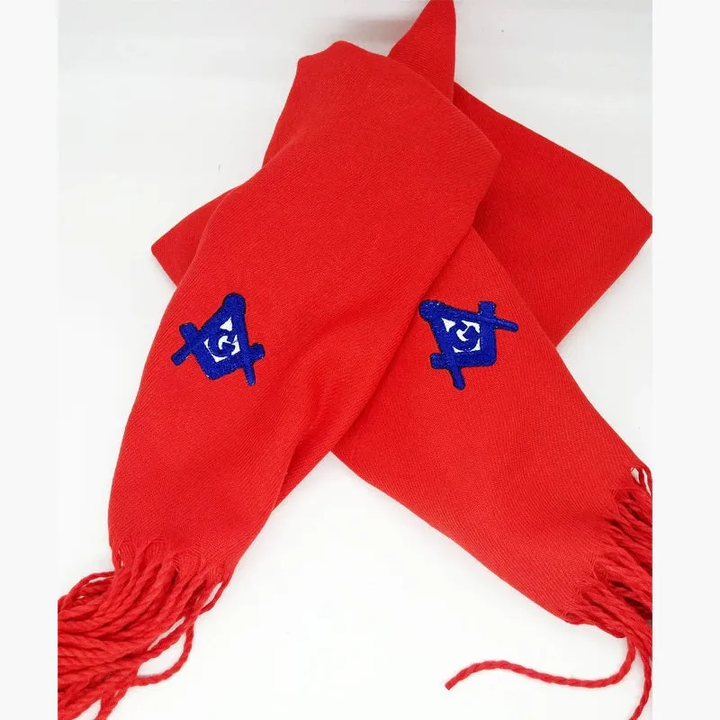 Master Mason Blue Lodge Scarf - Red Embroidery Cashmere