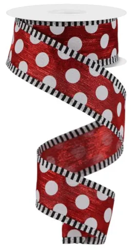 Medium Polka Dot and Stripe Ribbon, 1.5" x 10 Yards, Red and White