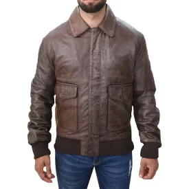 Men's Aviator A2 Distressed Brown Leather Jacket