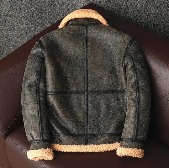 Men's B3 Style Fur Jacket - Winter Warm Genuine Leather Sheepskin Shearling Coat