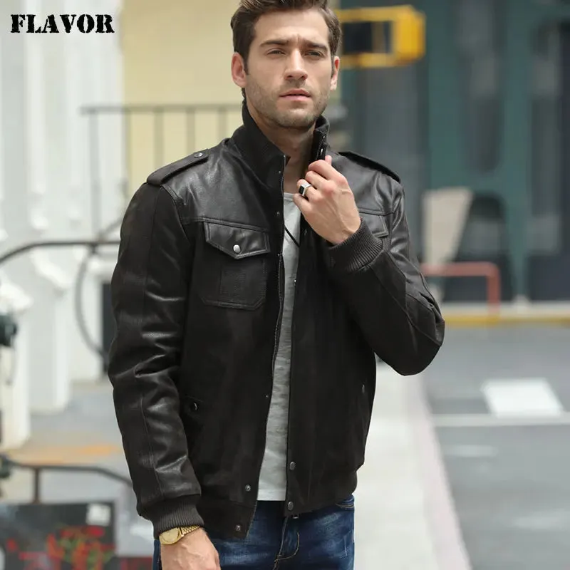 Men's Black Leather Bomber Jacket