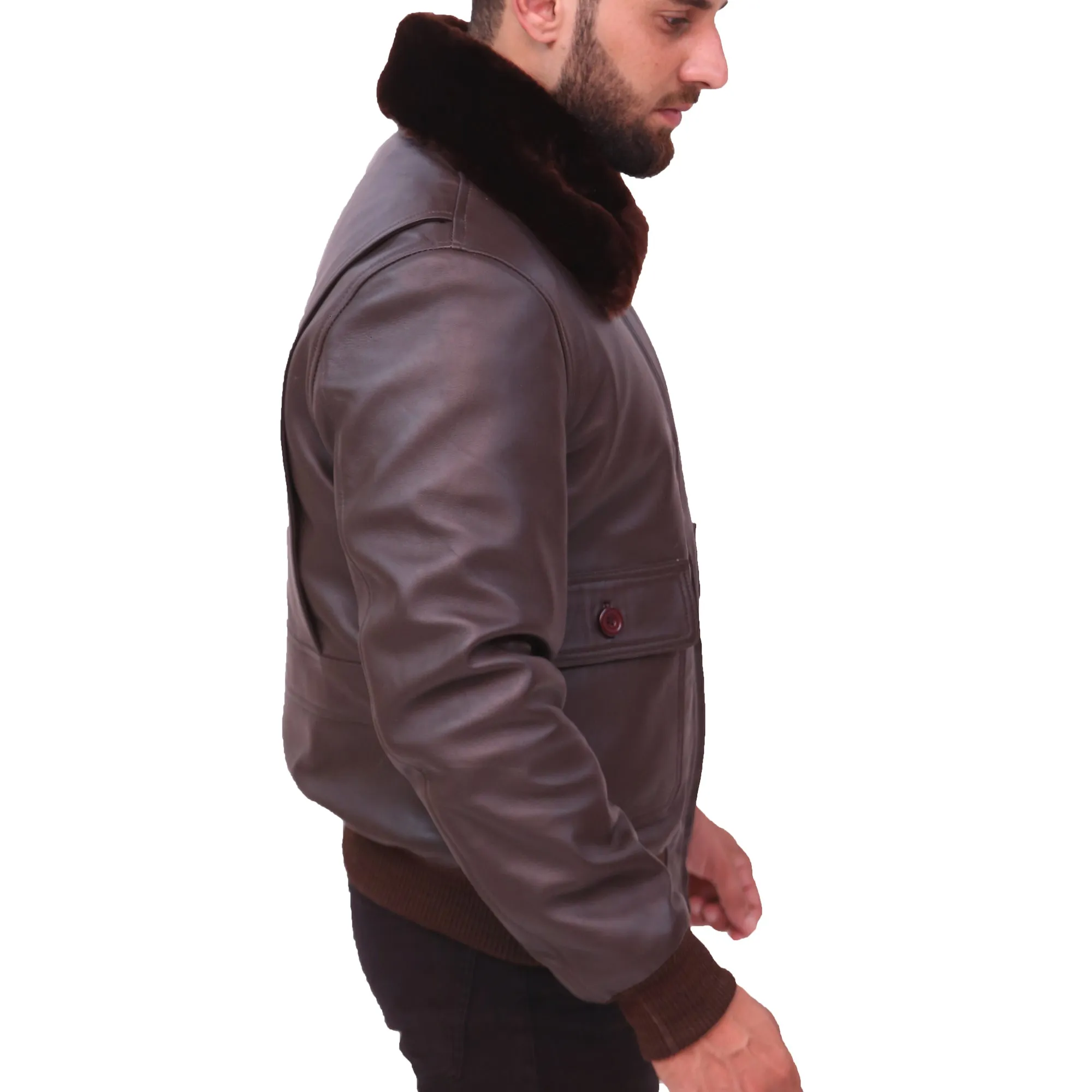 Men's G-1 US Navy Brown Bomber leather Jacket