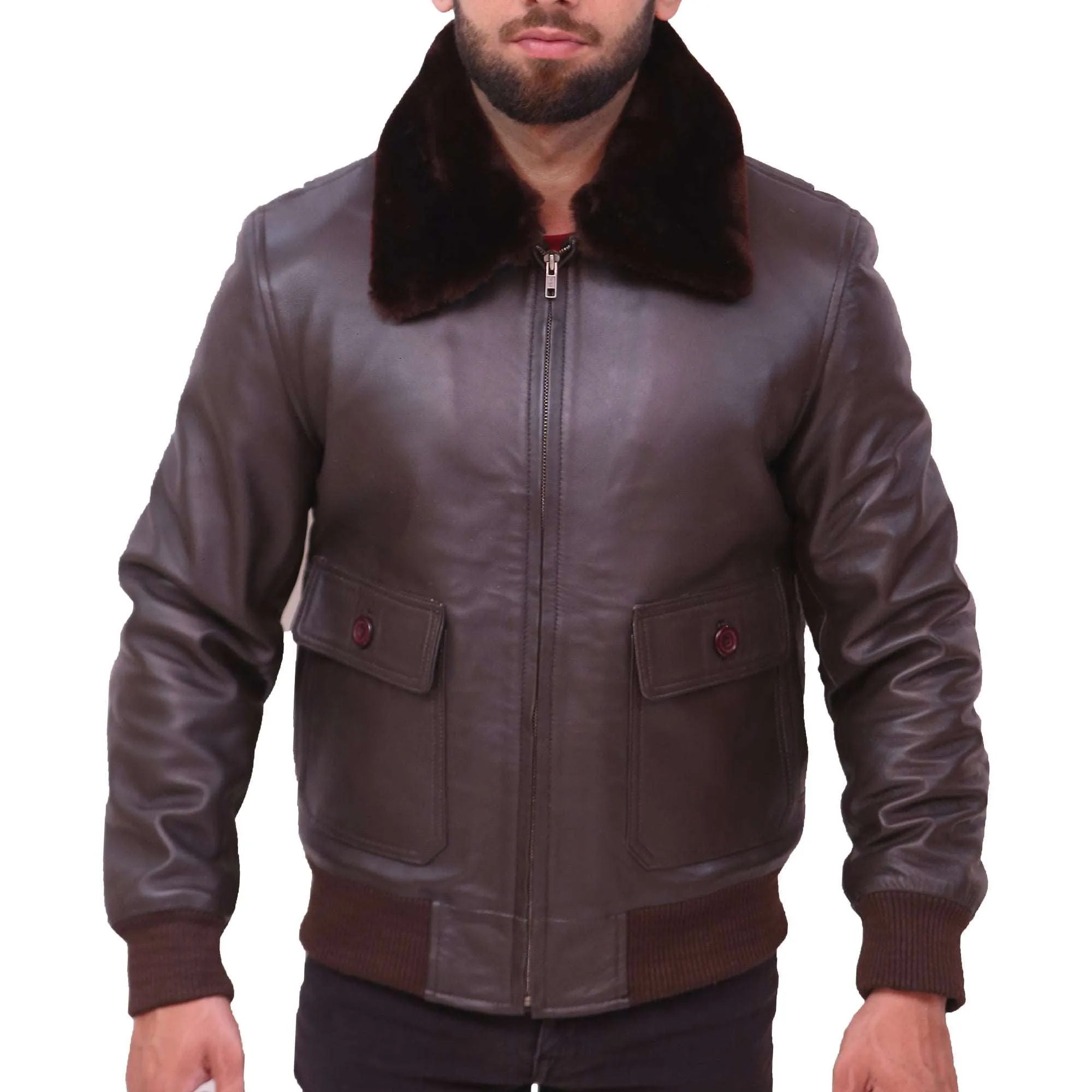 Men's G-1 US Navy Brown Bomber leather Jacket