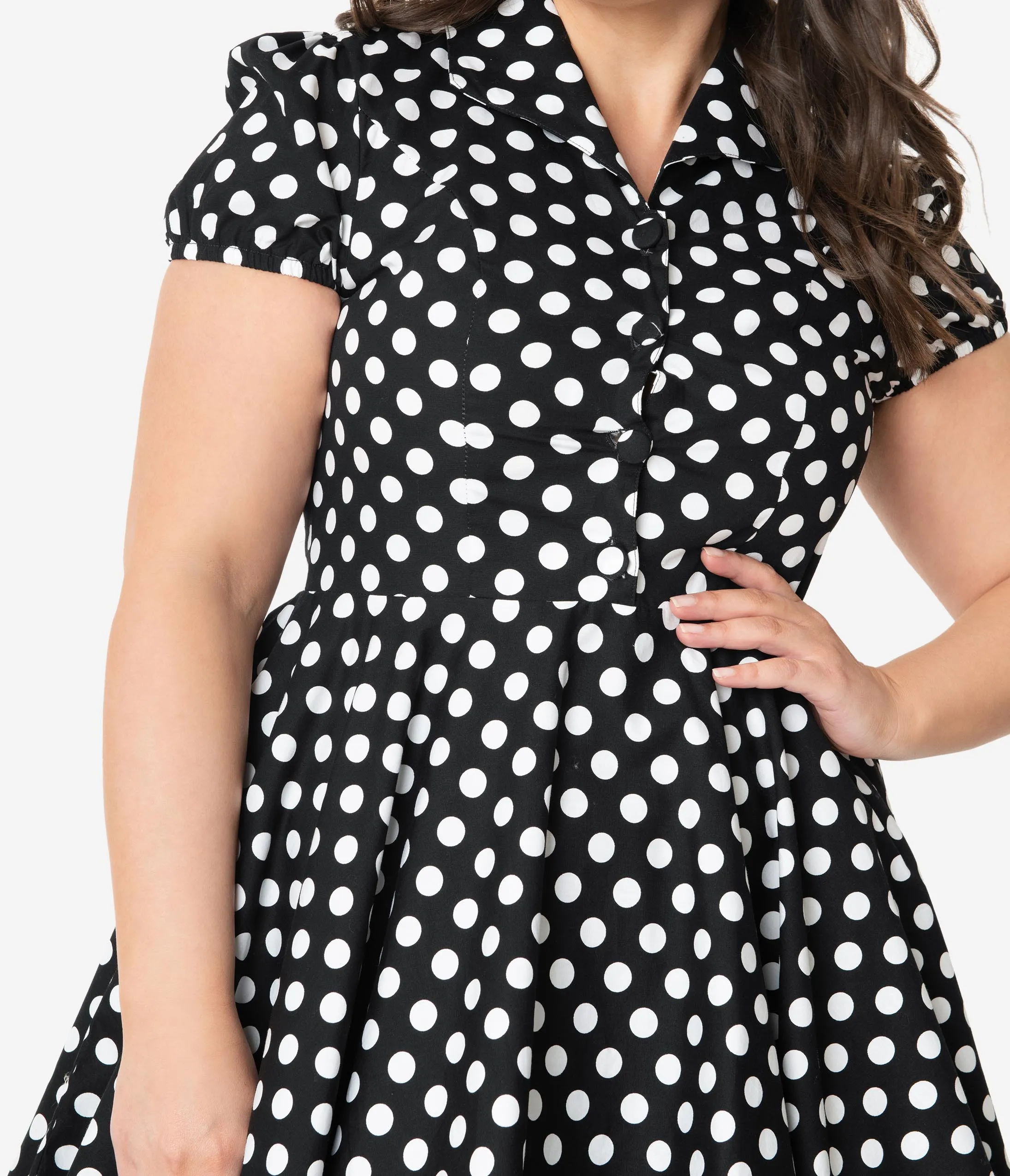 Plus Size 1950s Style Black & White Polka Dot Mona Swing Dress