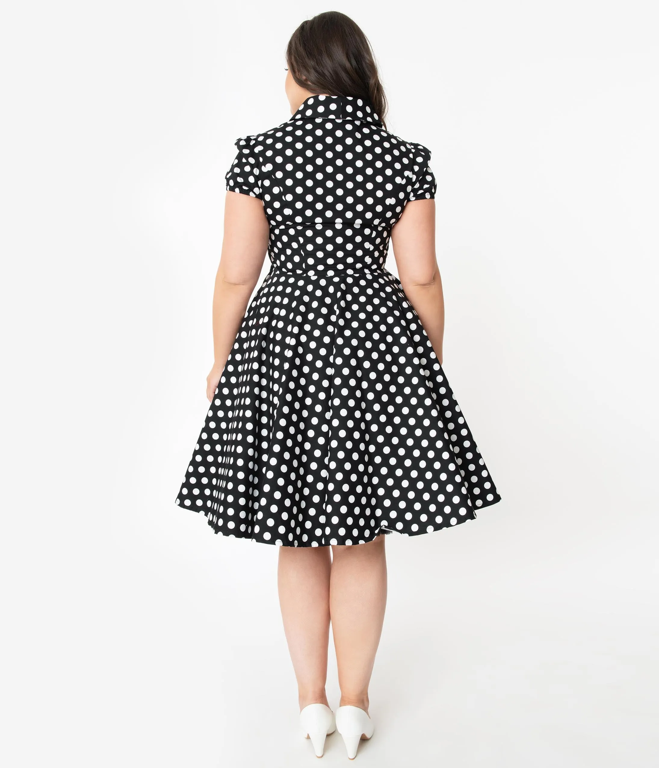 Plus Size 1950s Style Black & White Polka Dot Mona Swing Dress