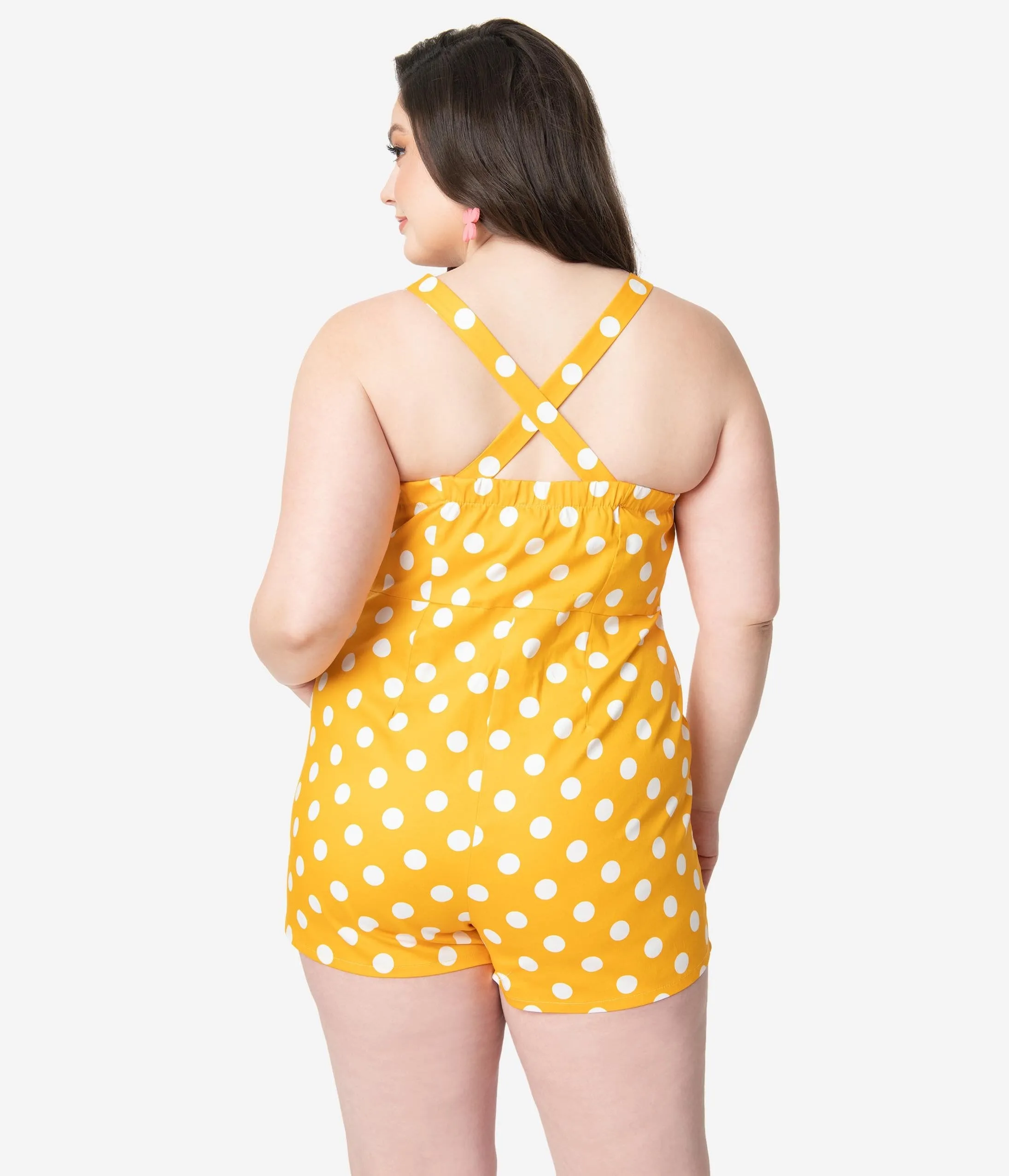 Plus Size Retro Style Mustard & White Polka Dot Romper