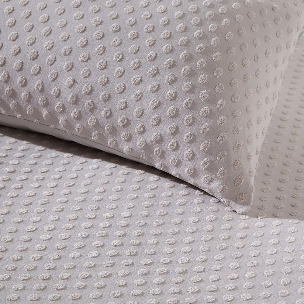 Polka Tuft 100% Cotton Duvet Cover Set Stone