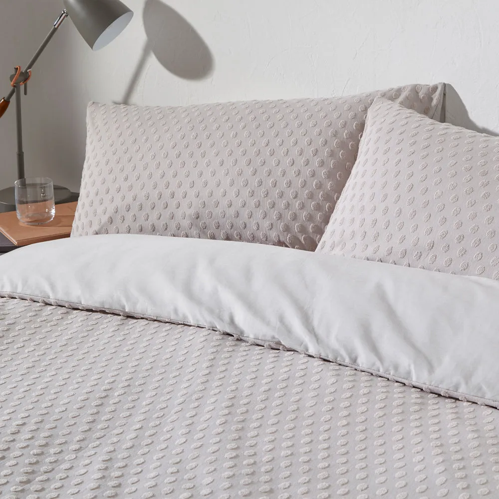 Polka Tuft 100% Cotton Duvet Cover Set Stone