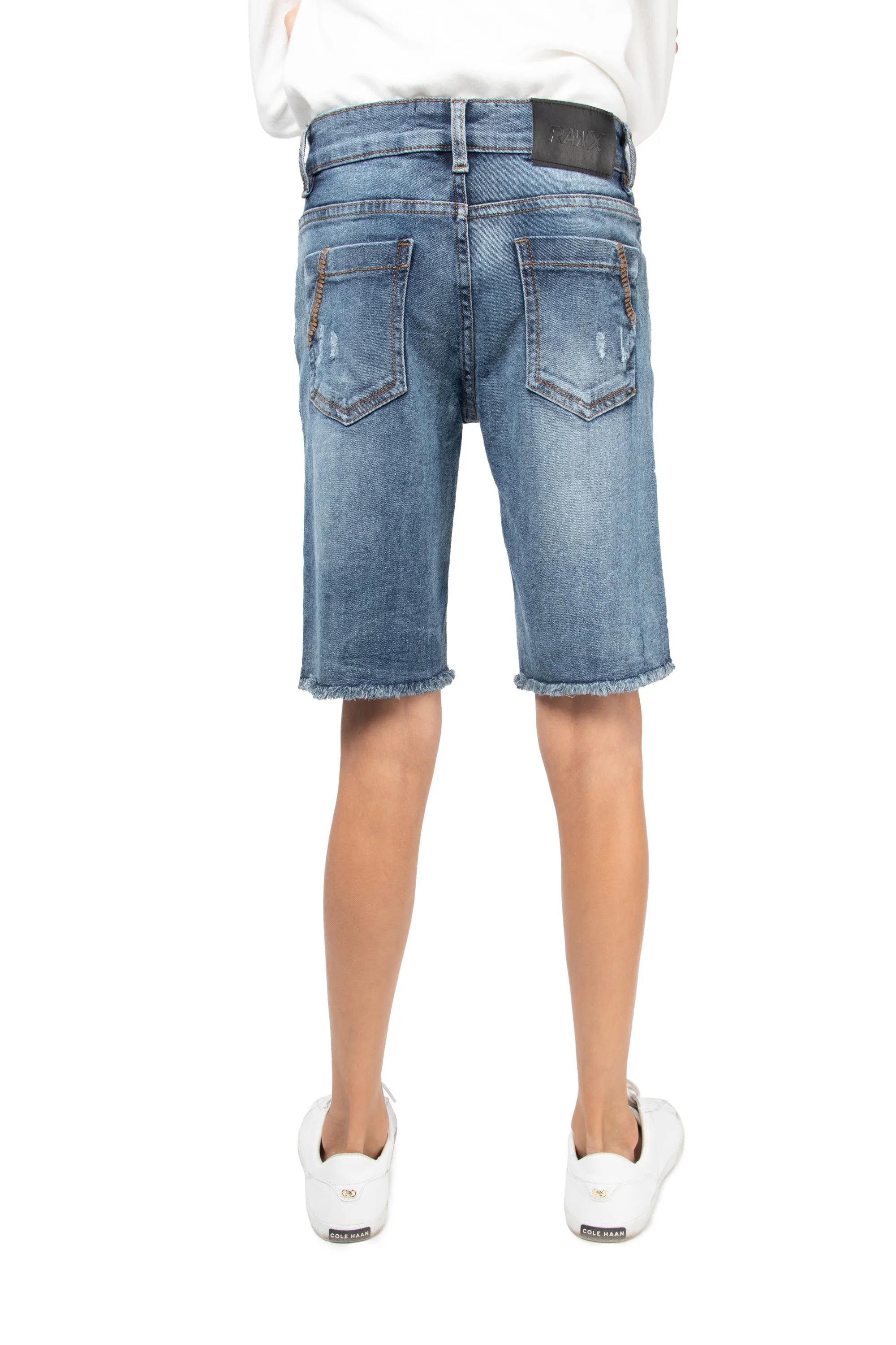 RAW X Boy's Slim Fit Distressed Denim Cut Off Shorts