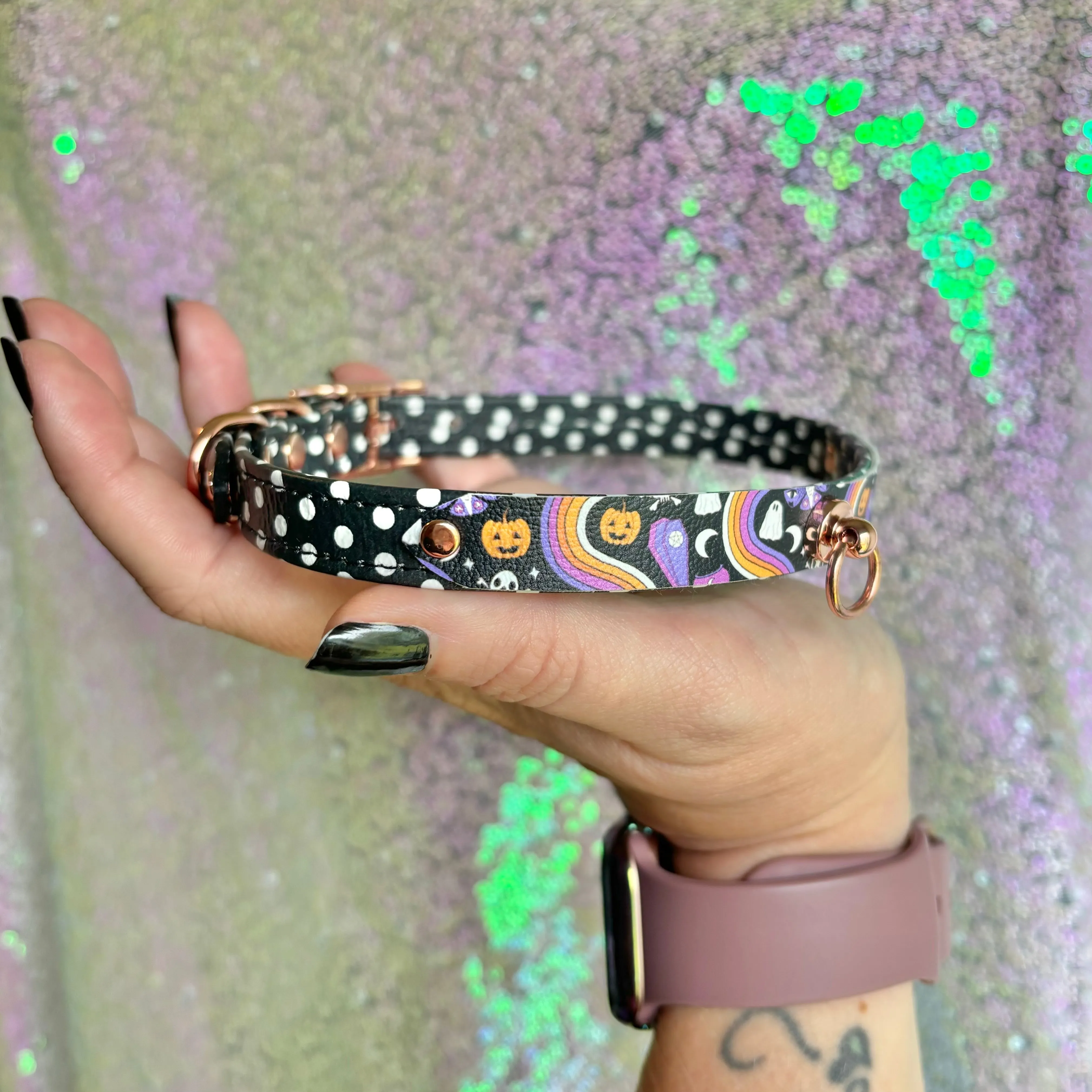 Sample Sale - Retrowave Halloween Collar - Polka Dot and Rose Gold - 12"-15"