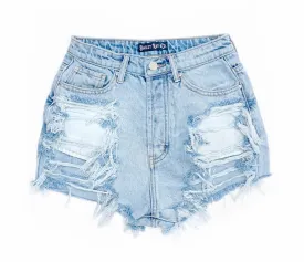 Shredded Distressed High Waisted Denim Shorts  - The Lila