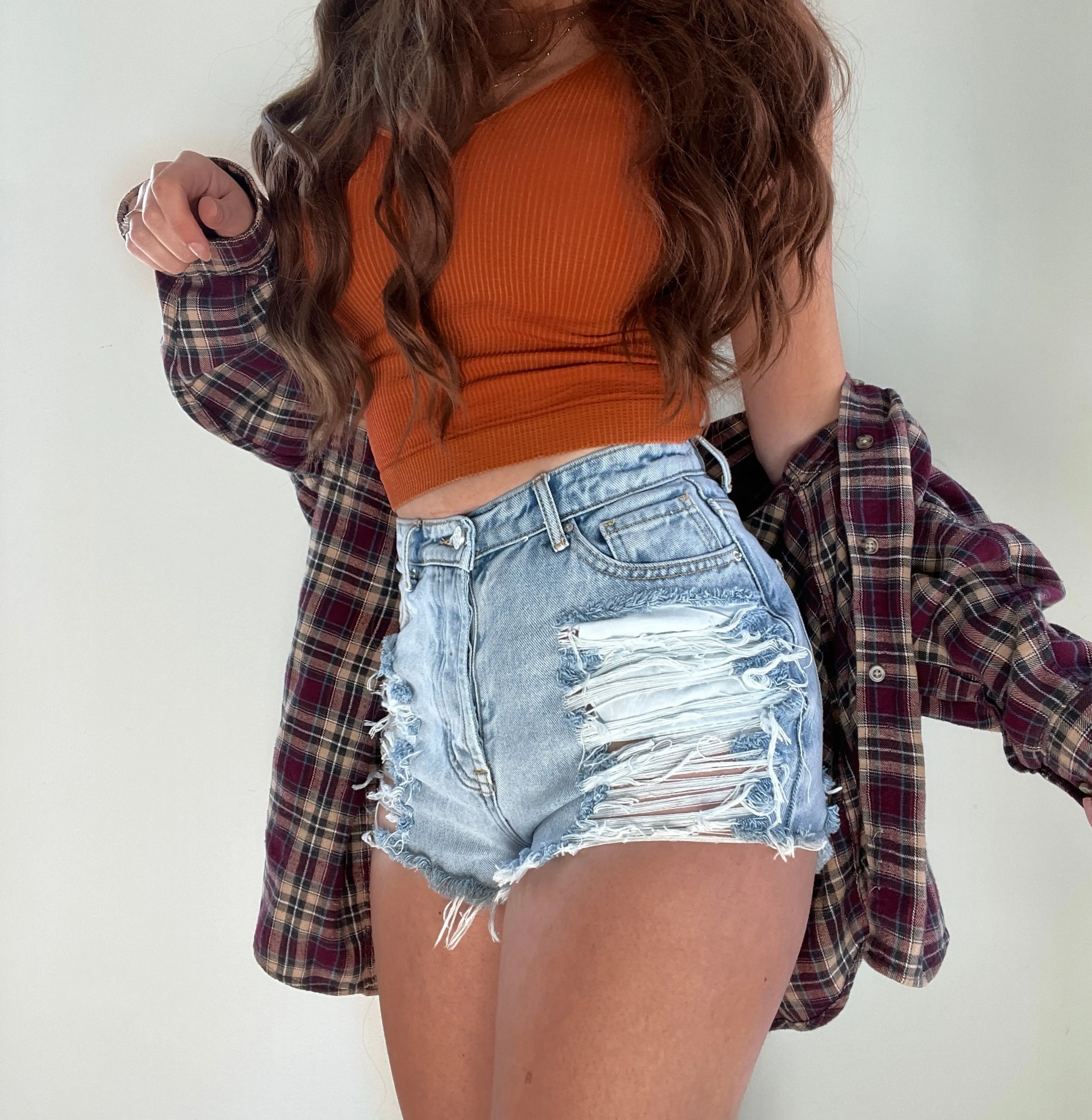 Shredded Distressed High Waisted Denim Shorts  - The Lila