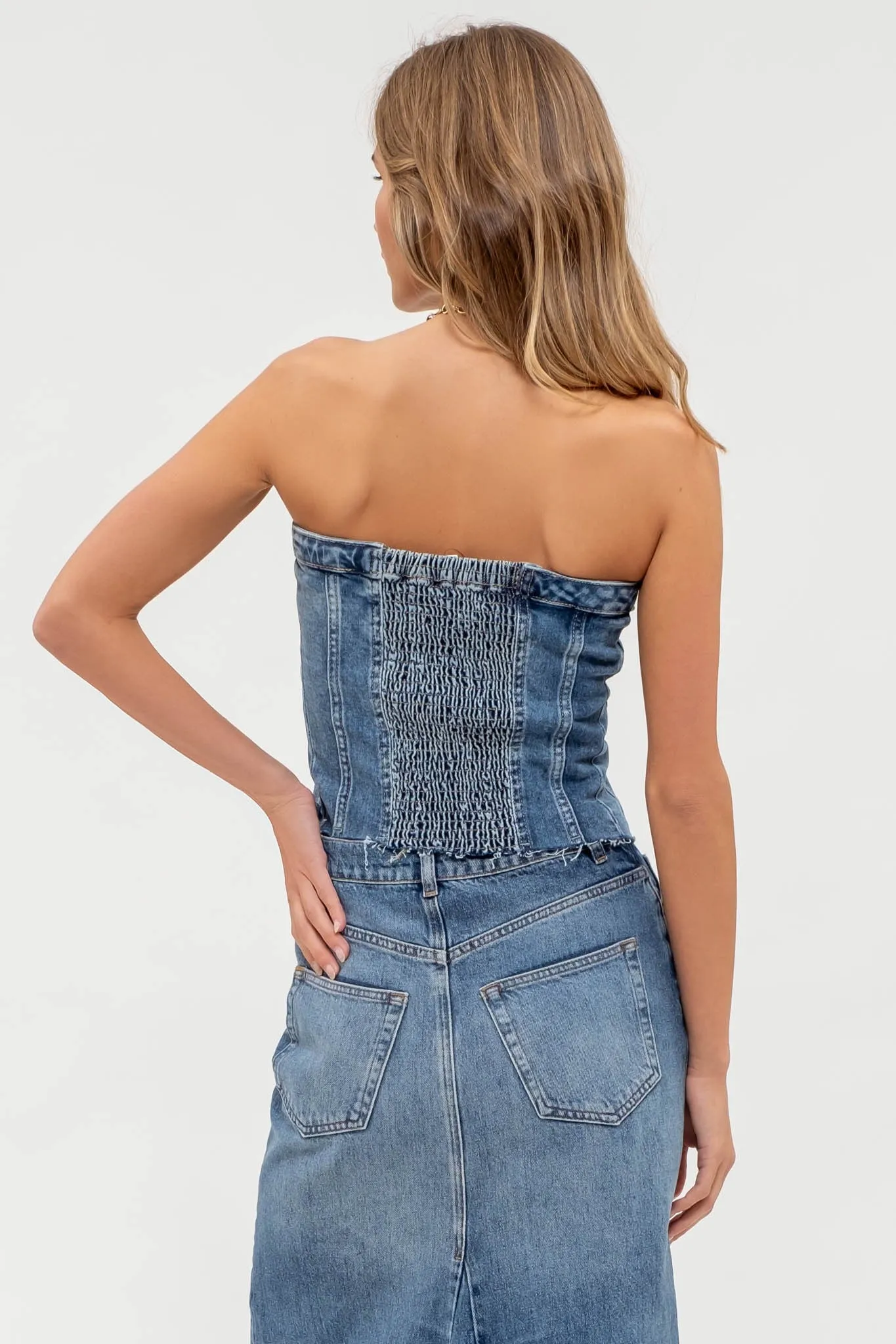 Strapless Button Down Denim Top