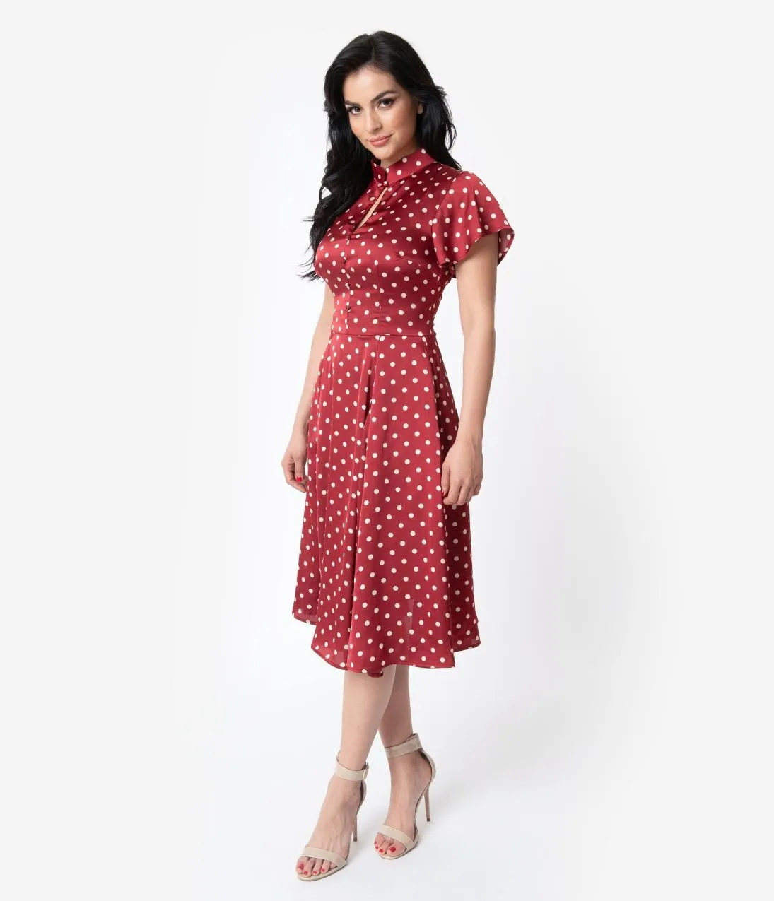 Unique Vintage 1950s Red & Ivory Polka Dot Baltimore Swing Dress