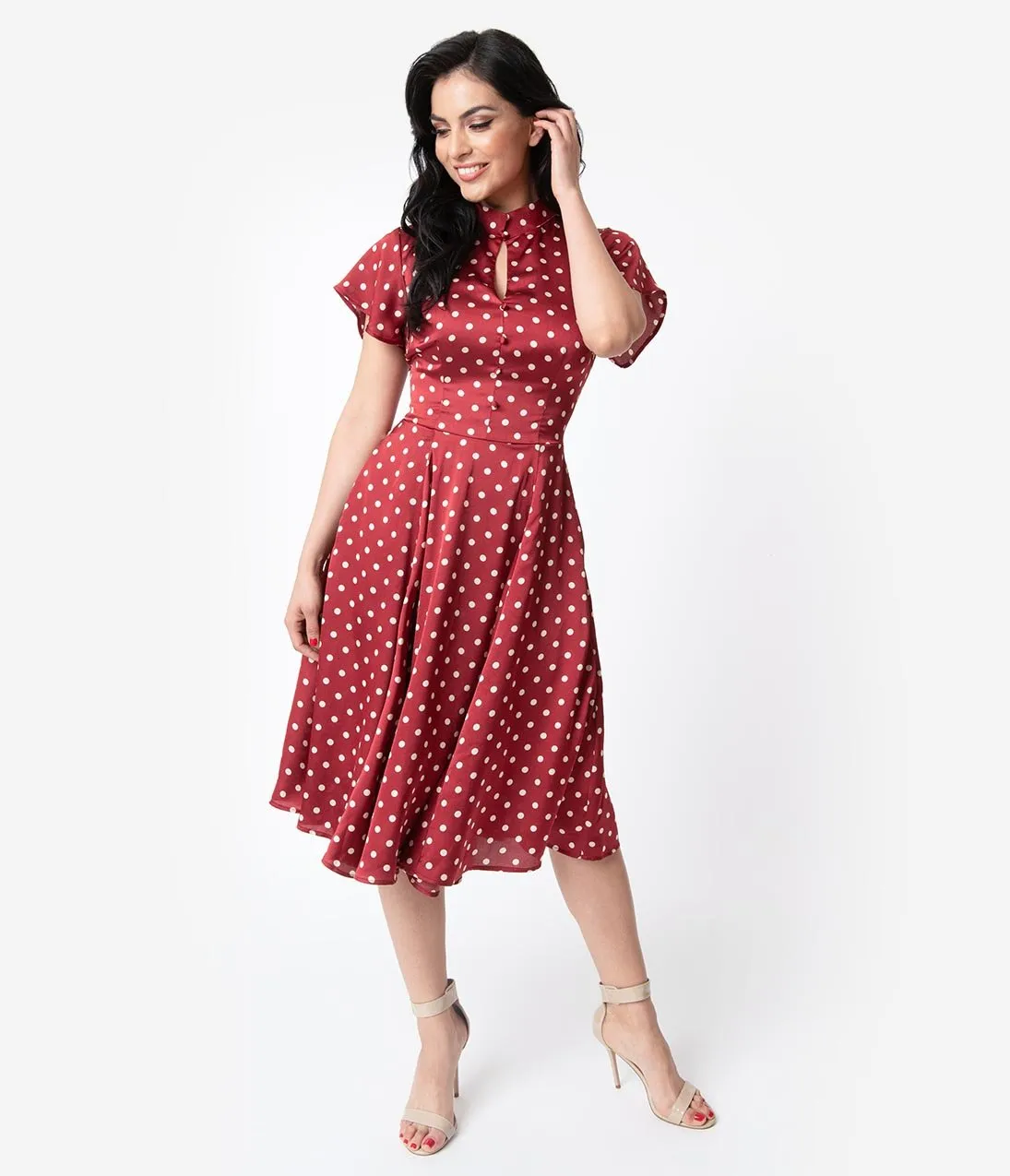 Unique Vintage 1950s Red & Ivory Polka Dot Baltimore Swing Dress