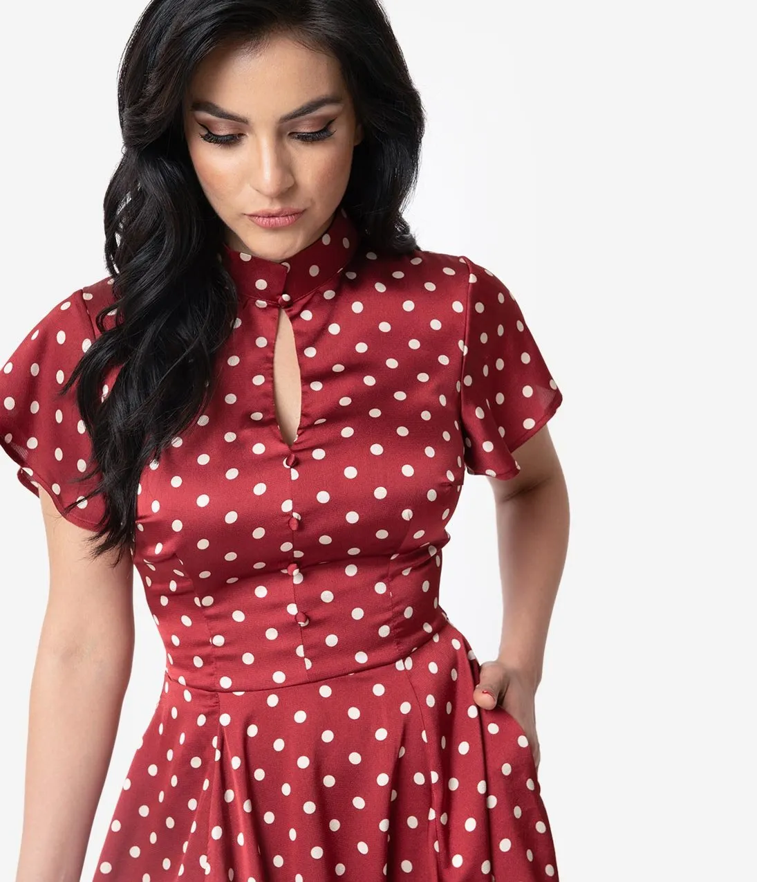 Unique Vintage 1950s Red & Ivory Polka Dot Baltimore Swing Dress