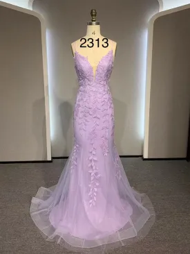 V Neck Mermaid Purple Lace Prom Dresses, V Neck Mermaid Purple Lace Formal Evening Dresses