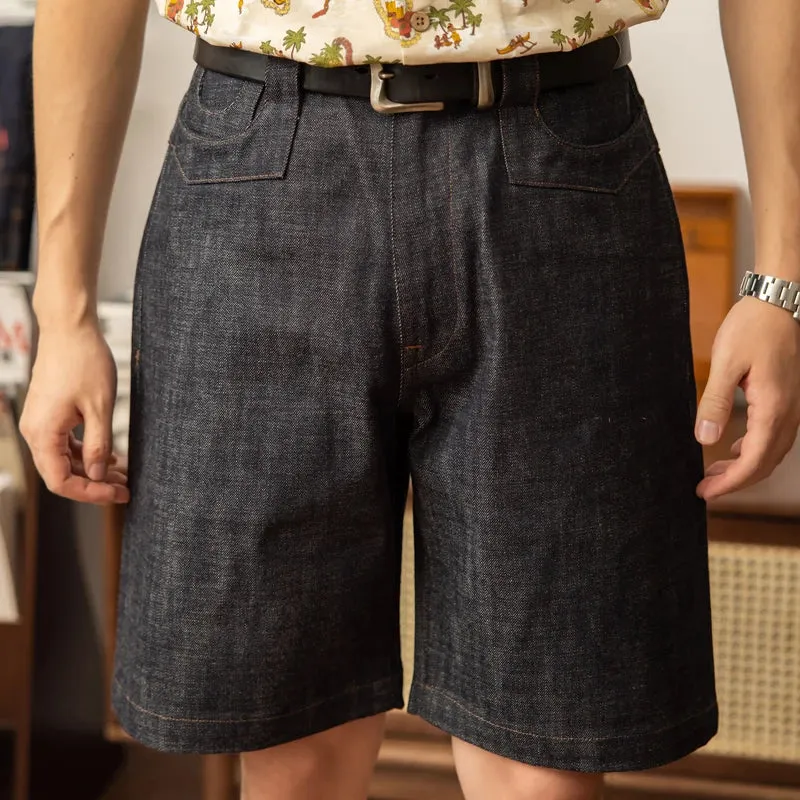 Vintage Style Back-buckle Short Jeans - Raw Denim Menswear Shorts