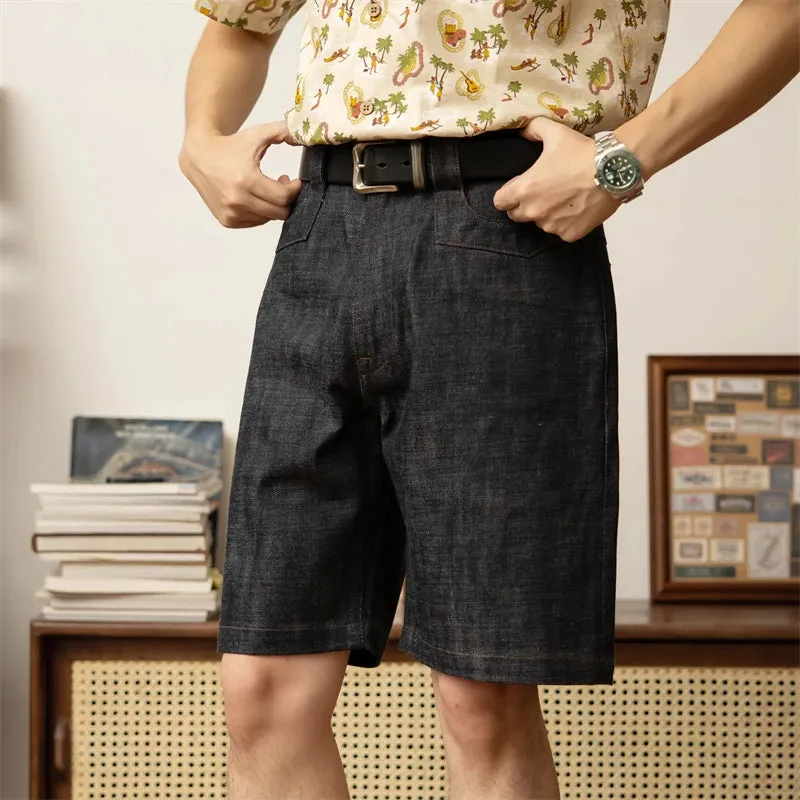 Vintage Style Back-buckle Short Jeans - Raw Denim Menswear Shorts