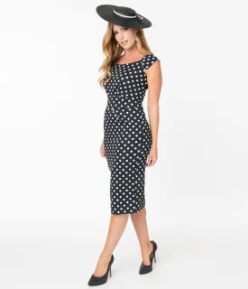 Vintage Style Black & White Polka Dot Arielle Wiggle Dress