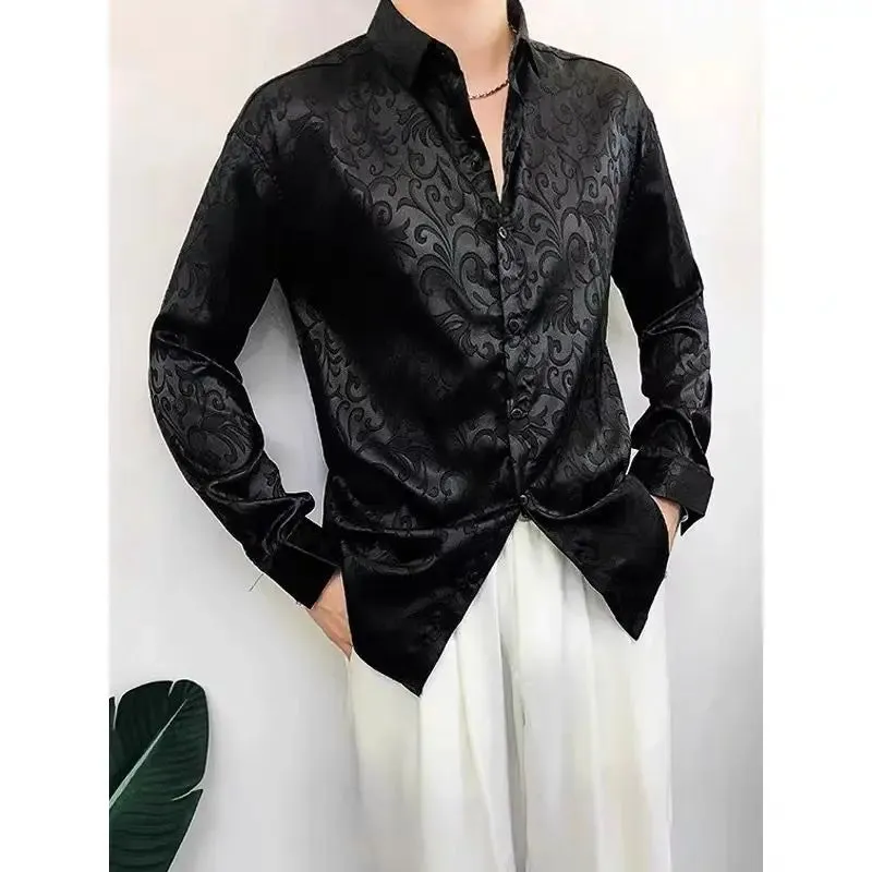 Wiaofellas  -  Spring Autumn Men's Fashion Lapel Ice Silk Shirts Male Casual Long Sleeve Shirts Men Loose Outdoors Blouses Clothes H691