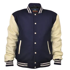 Woman Jacket Wool Leather Navy Blue/Cream