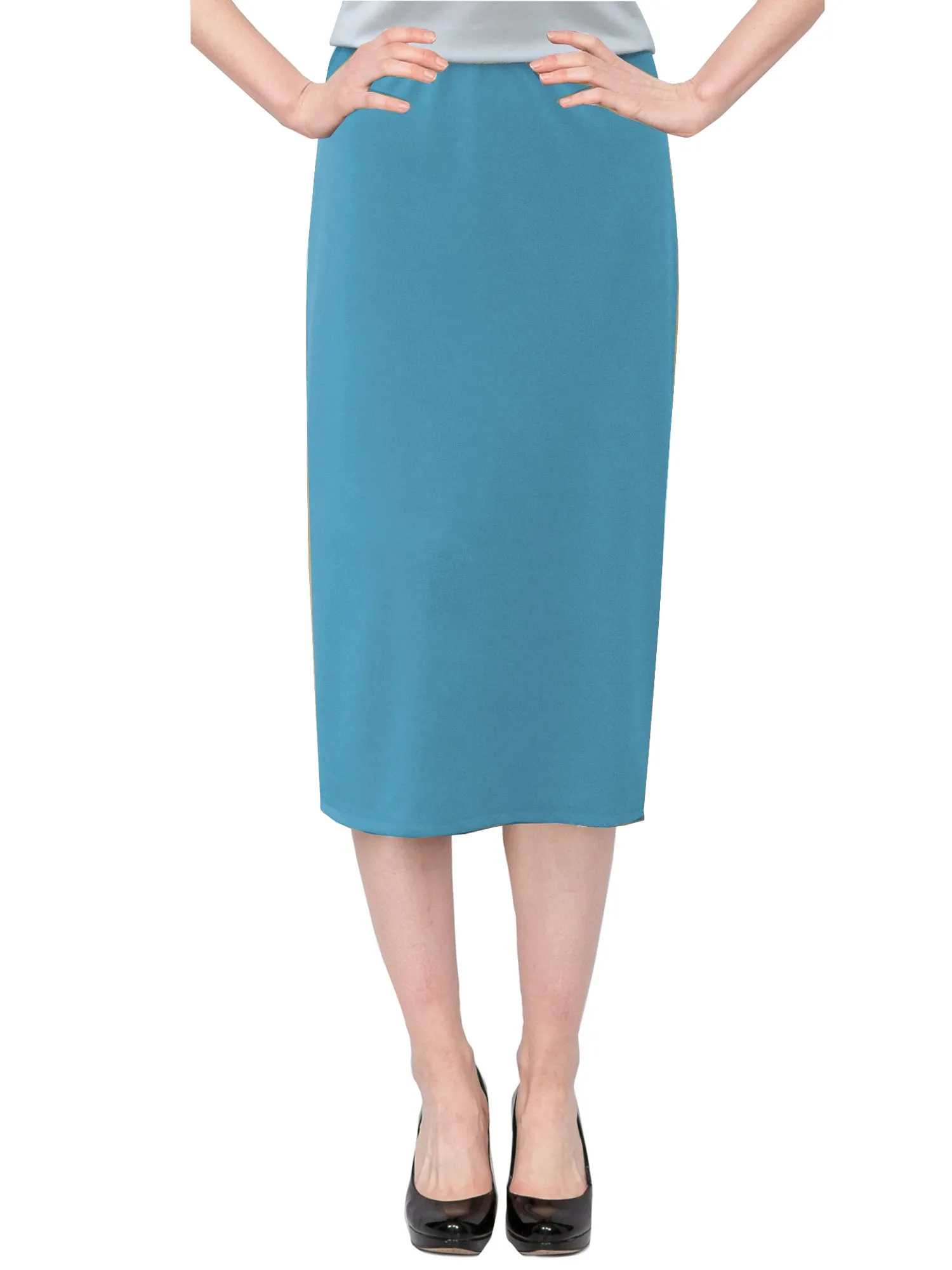 Women's Basic Modest 26" Below the Knee Length Midi Stretch Knit Straight Skirt