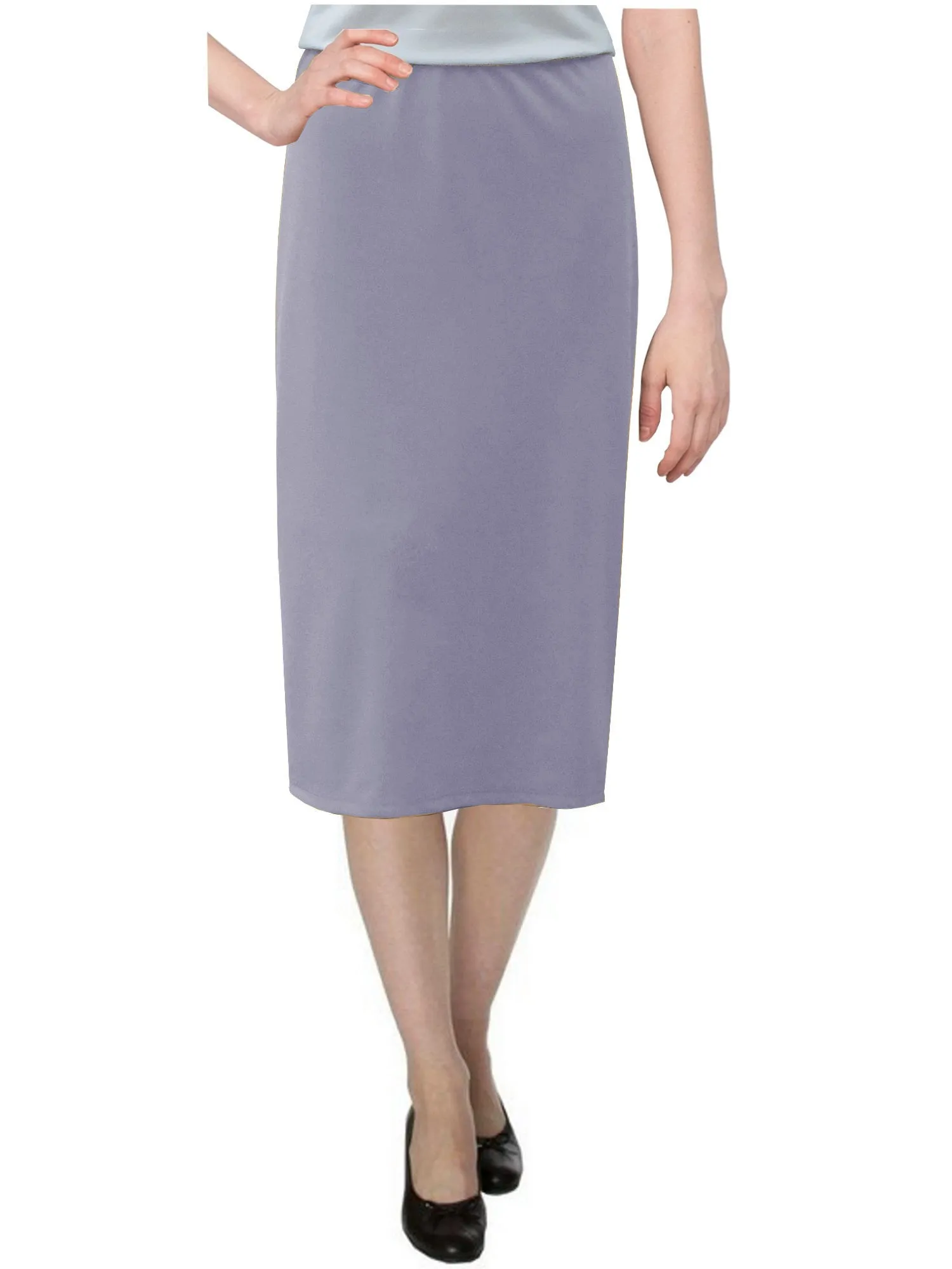 Women's Basic Modest 26" Below the Knee Length Midi Stretch Knit Straight Skirt