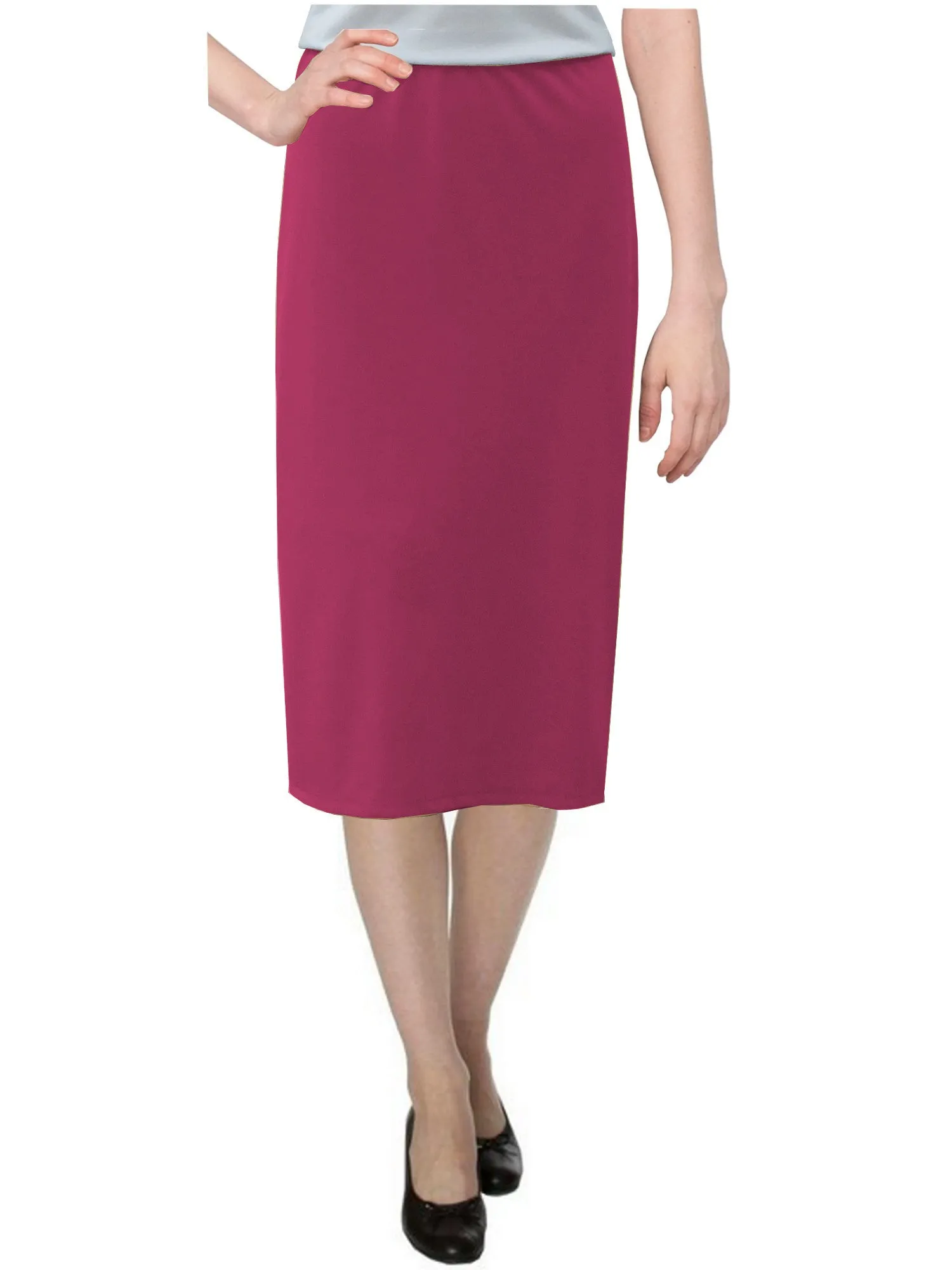 Women's Basic Modest 26" Below the Knee Length Midi Stretch Knit Straight Skirt