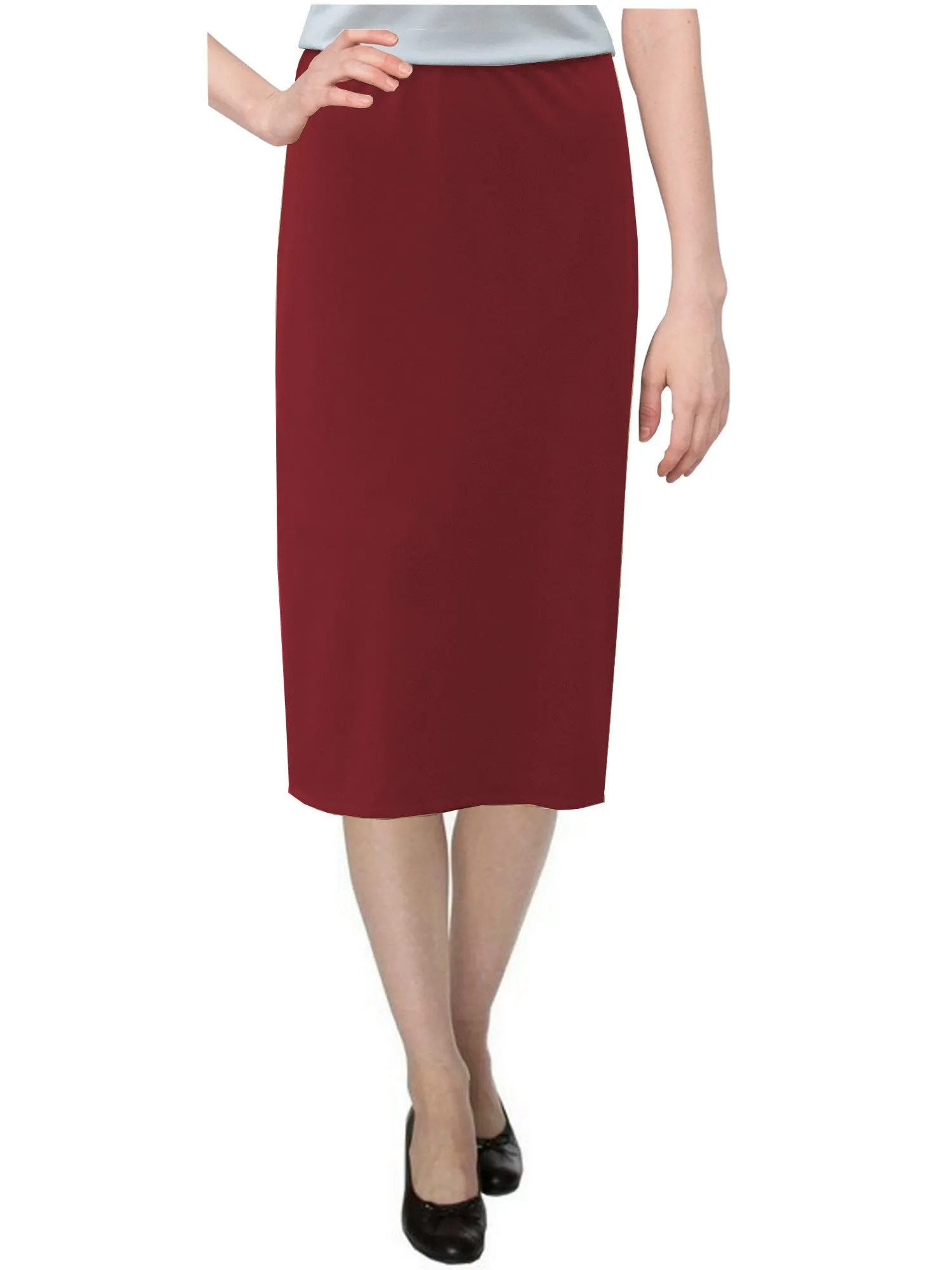 Women's Basic Modest 26" Below the Knee Length Midi Stretch Knit Straight Skirt