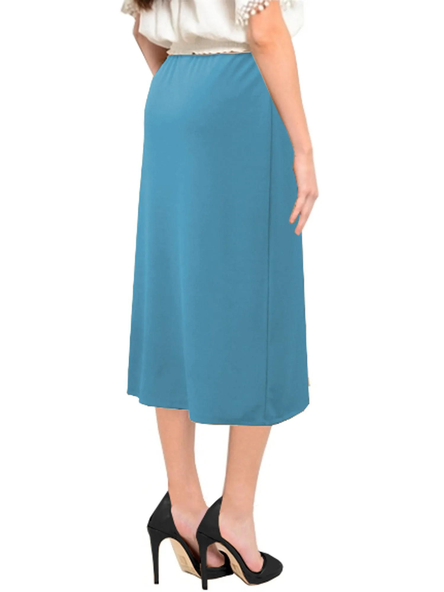 Women's Basic Modest 26" Below the Knee Length Midi Stretch Knit Straight Skirt