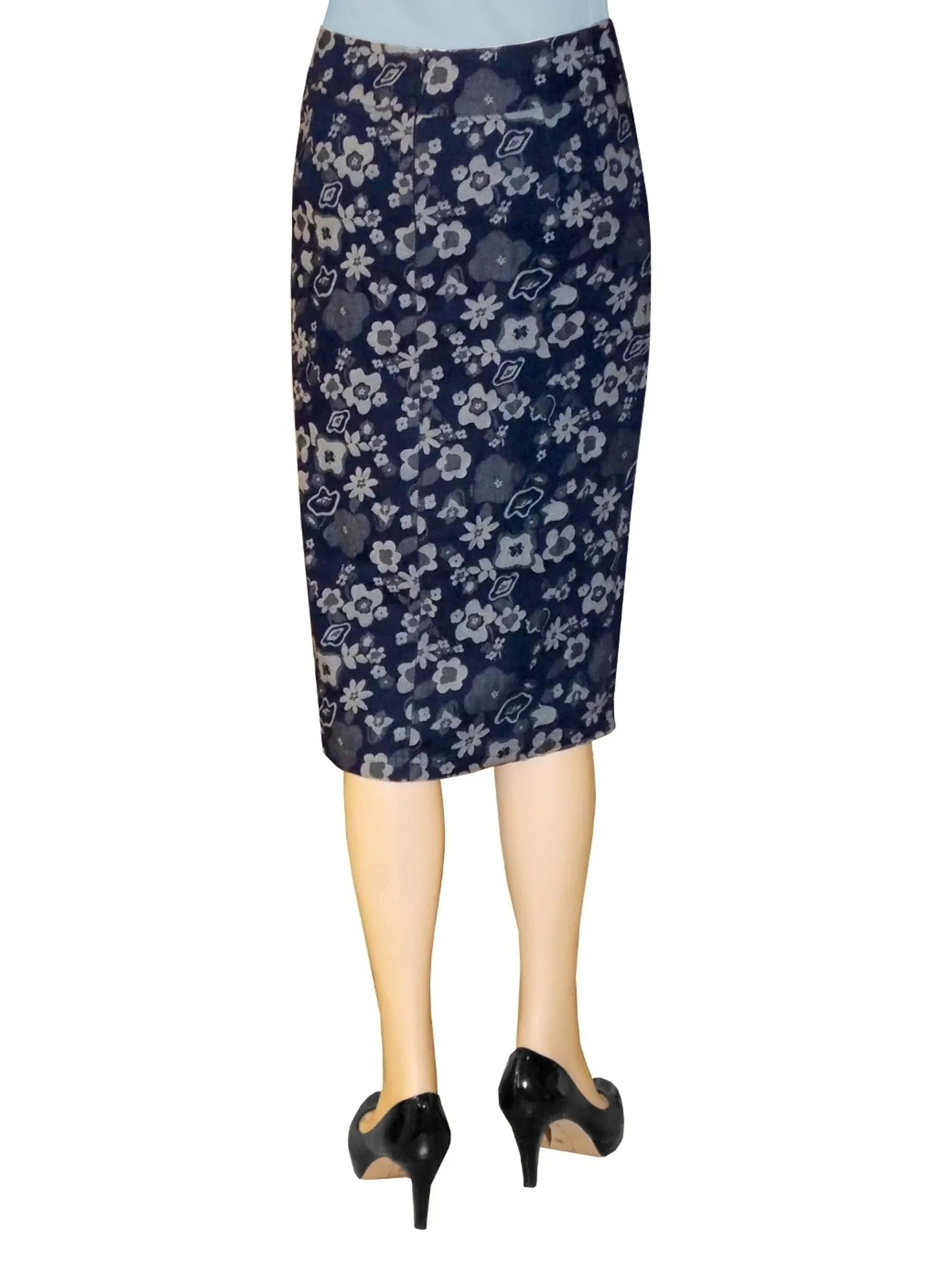 Women's Below The Knee Stretch Denim Floral Print Pencil Skirt