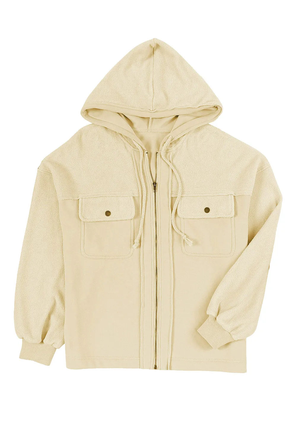 Women's Flap Pocket Drawstring Hooded Zip Up Jacket