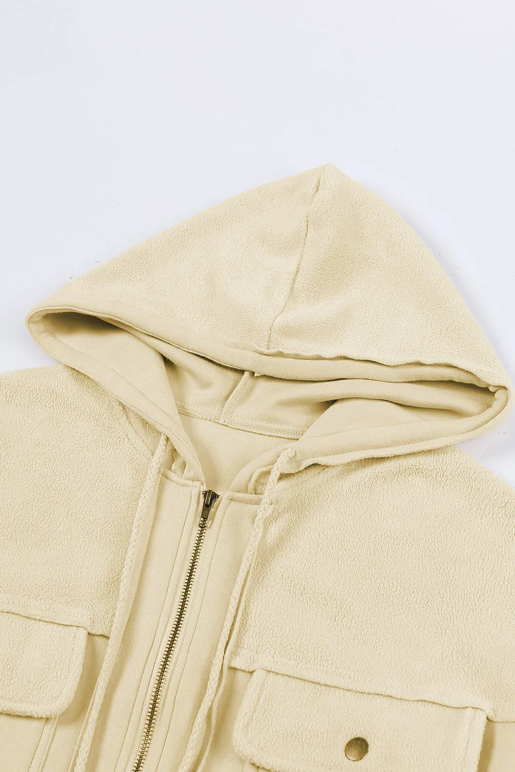 Women's Flap Pocket Drawstring Hooded Zip Up Jacket