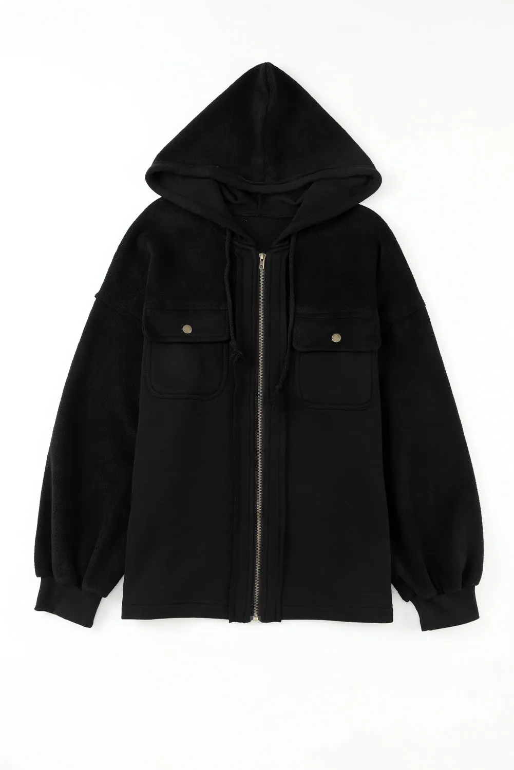 Women's Flap Pocket Drawstring Hooded Zip Up Jacket